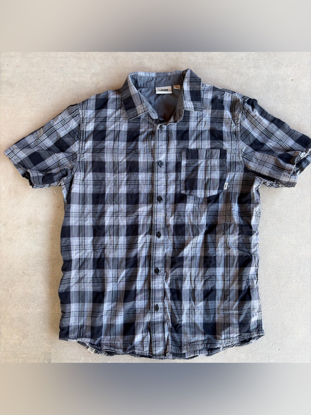 Vans Men’s Black and Gray Plaid Button-Down Shirt